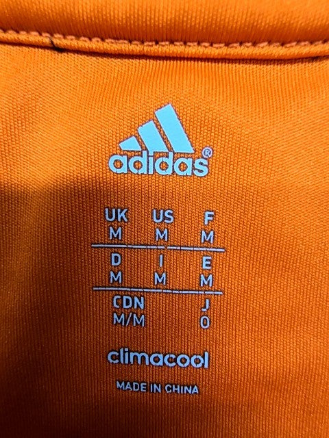 Adidas Men's Orange Striped Soccer Jersey M Climacool V-Neck Short Sleeve