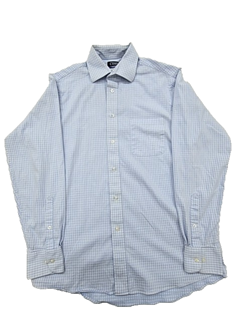 Chaps Men's Light Blue Gingham Dress Shirt M 15" Neck 34/35 Stretch