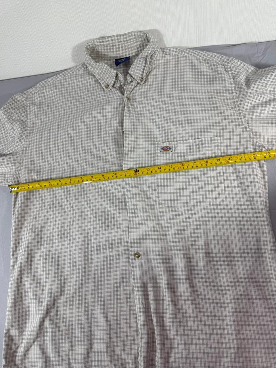 Dickies Men's Button Up Shirt Large L Grey Check Long Sleeve Workwear