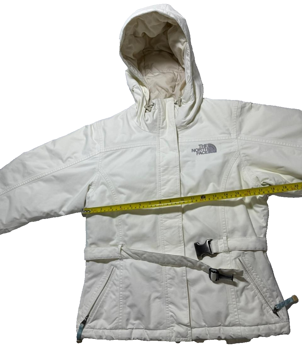 The North Face White/Grey Belted Logo Nylon Insulated Winter Jacket XS