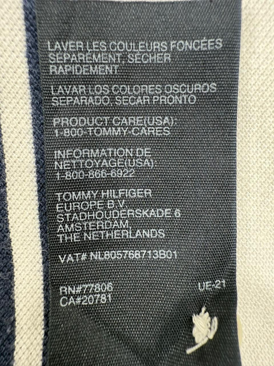 Tommy Hilfiger Men's Navy Stripe Polo Shirt Size L Custom Fit Cotton