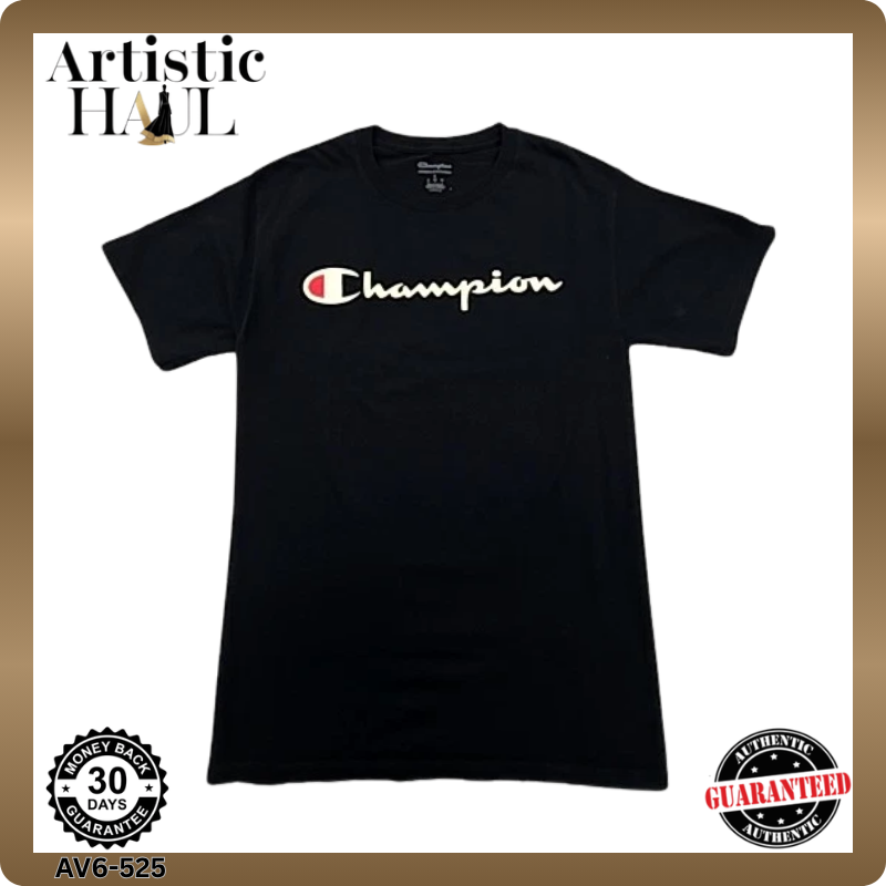 Champion Men's Black S Short Sleeve T-Shirt Cotton Regular Fit