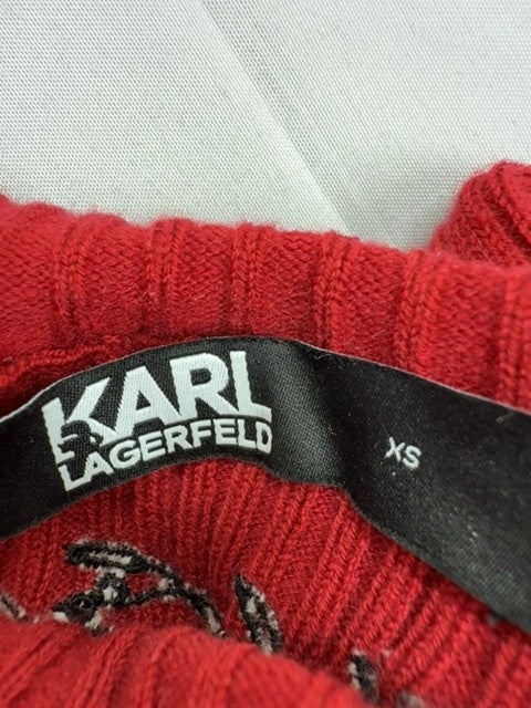 Karl Lagerfeld Red Mock Neck Short Sleeve Beaded Dress XS