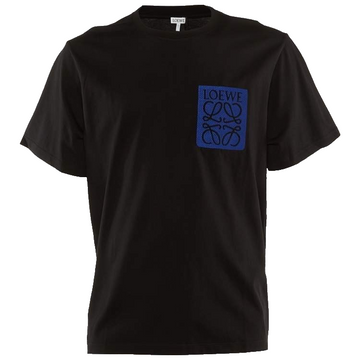 Loewe Men's T-Shirt Black Blue Anagram Pocket Logo Luxury Designer Tee Size XXL