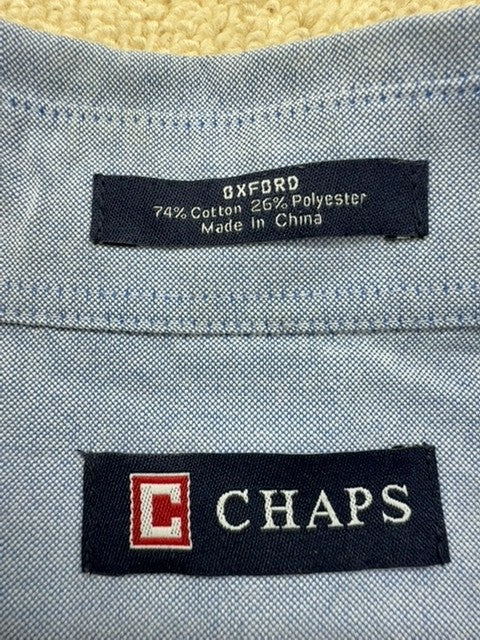 Chaps Men's XL Light Blue Wrinkle Free Oxford Dress Shirt 17-17.5" 36/37"