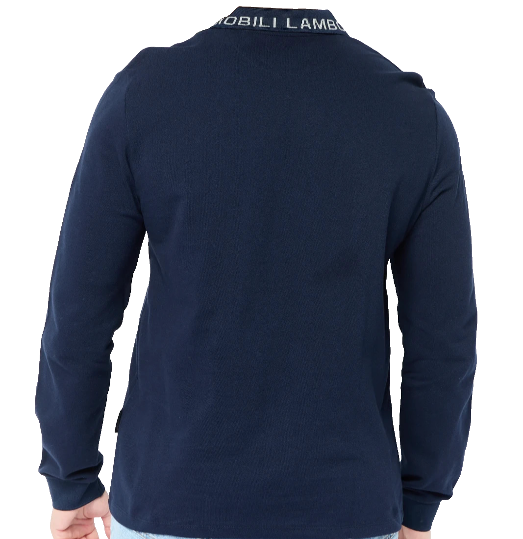 Automobili Lamborghini Men's Polo Navy Blue Long Sleeve Size XL Luxury Logo