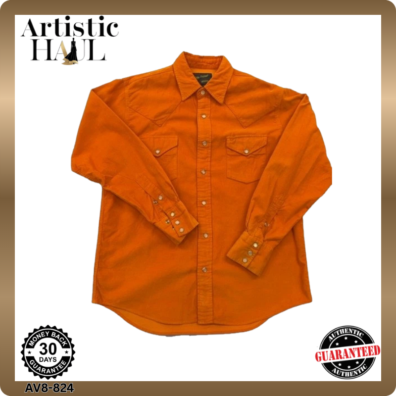 Red Letter Men's Orange Western Snap Button-Down Long Sleeve Shirt M