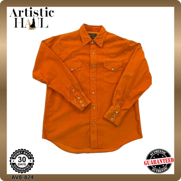 Red Letter Men's Orange Western Snap Button-Down Long Sleeve Shirt M