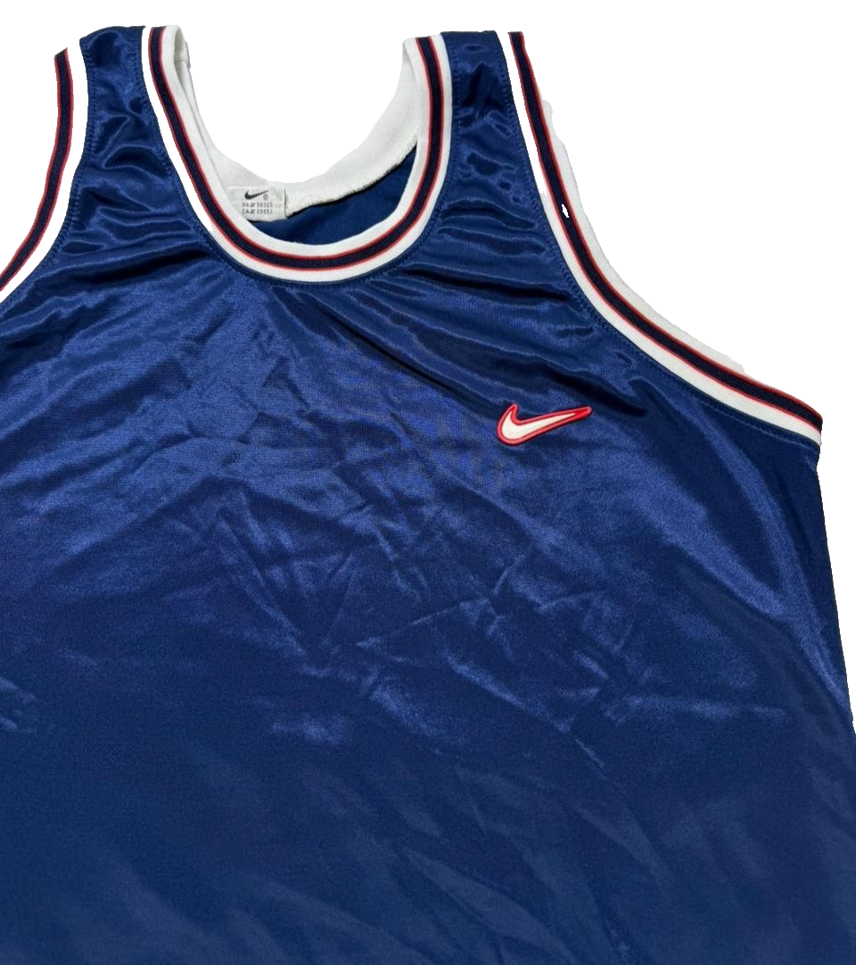 Vintage Nike Team Basketball Jersey In Dark Blue With White And Red Trim - XL