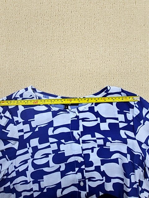 Bebe Navy Abstract Print Maxi Dress L Long Bishop Sleeves