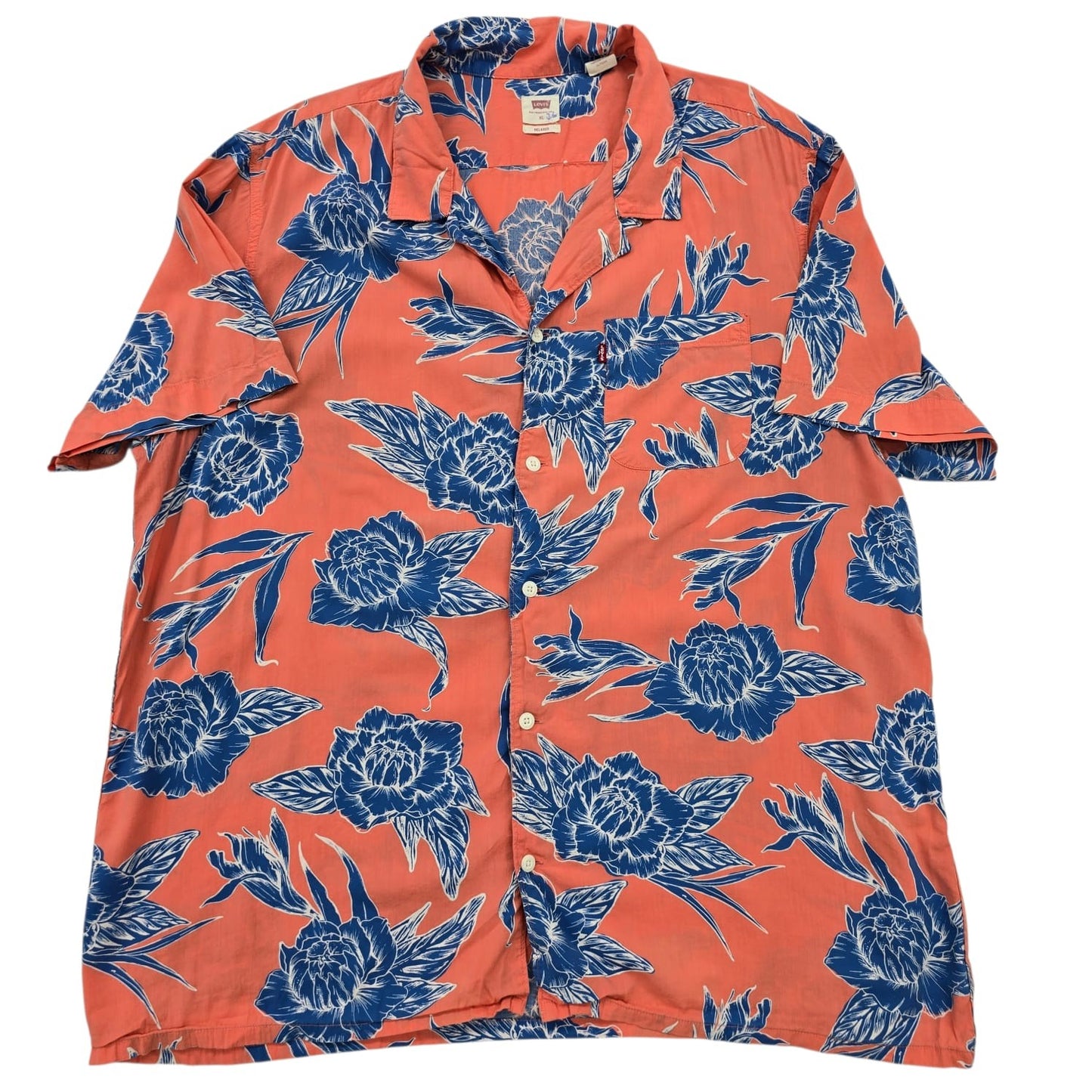 Levi's Men's Coral/Orange Navy Floral Camp Shirt XL