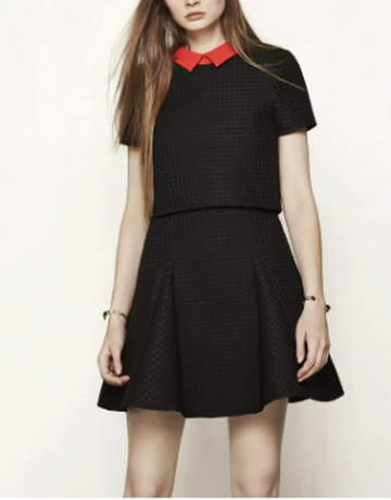 Maje Black Textured Knit Dress With Red Collar Short Sleeve Fit & Flare - Size 3