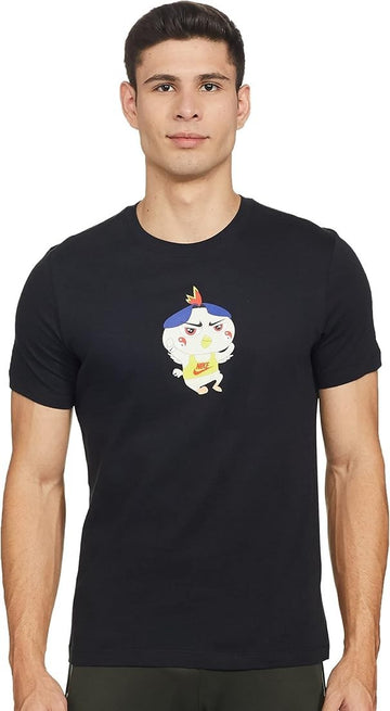Black Nike Sportswear Cartoon Printing Sports Round Collar Male T-Shirt - Size L