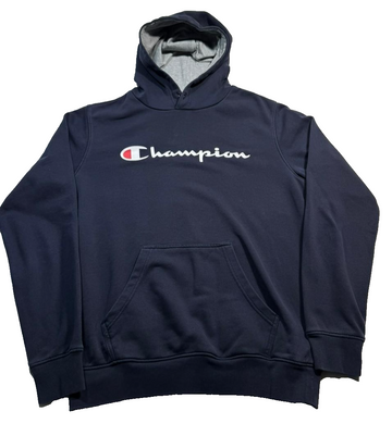 Champion Powerblend Fleece Pullover Hoodie In Navy Blue - Size S