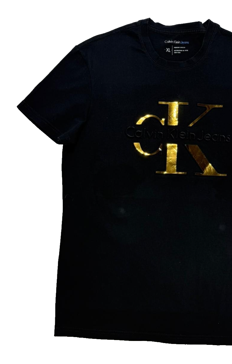 Calvin Klein Men's Metallic Cotton Logo T-Shirt -Black Size XL