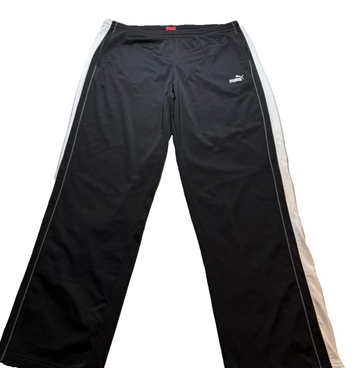 Puma Men's Black Athletic Track Pants With White Side Stripes, Elastic Waist, 2X