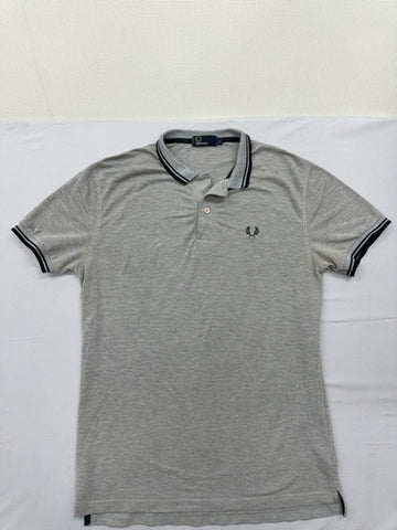 Fred Perry Grey Cotton Polo Shirt Men's M Short Sleeve Laurel Wreath