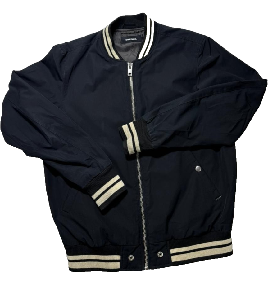Men's Diesel Embroidered Logo Ribbed Collar Jacket, Black/Cream, Size Large