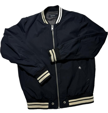 Men's Diesel Embroidered Logo Ribbed Collar Jacket, Black/Cream, Size Large