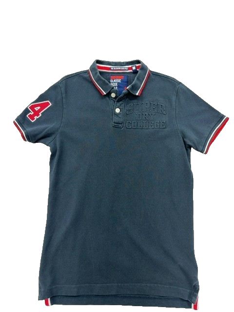 Superdry Men's Navy Short Sleeve Polo Shirt M Tri-Colour Pique