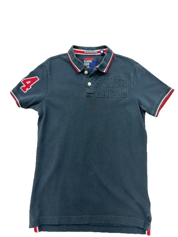 Superdry Men's Navy Short Sleeve Polo Shirt M Tri-Colour Pique