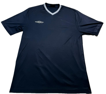 Vintage Umbro Navy Blue Soccer Jersey Men's XL Short Sleeve V-Neck Training Top