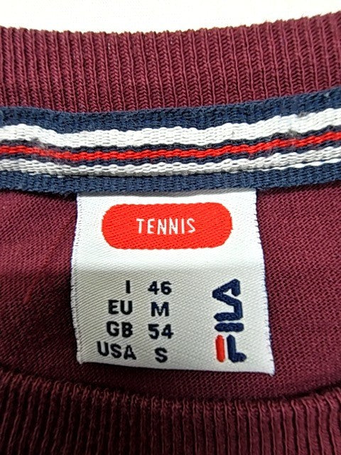 Fila Men Burgundy Logo T-Shirt Size S Crew Neck 100% Cotton Jersey