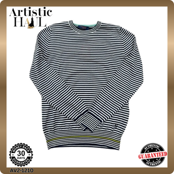 Trussardi Jeans Men's Navy White Striped Crewneck Cotton Sweater L Italy