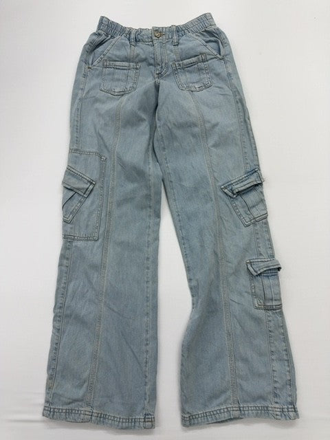 BOG Boys Light Blue Cargo Jeans L/25 Relaxed Fit Button Closure