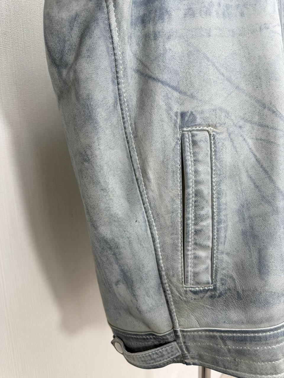 Men's Italian Sheepskin Genuine Leather Premium Soft Jacket Blue Coat Size Large