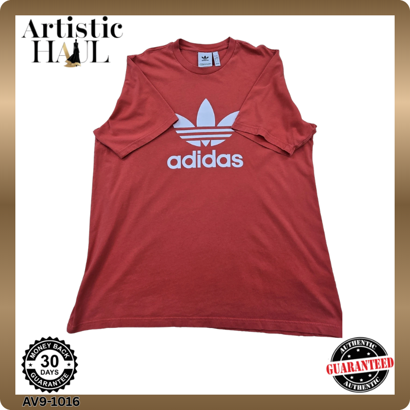 Adidas Men's Red T-Shirt Large Cotton Crew Neck 3 Stripes