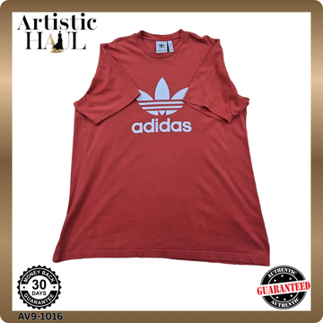 Adidas Men's Red T-Shirt Large Cotton Crew Neck 3 Stripes