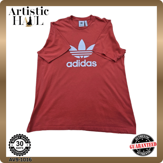 Adidas Men's Red T-Shirt – Size L, Crew Neck, Cotton