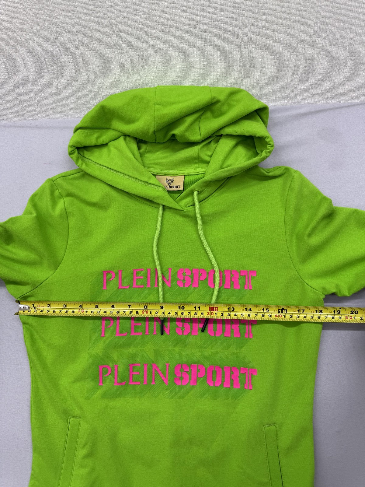 Plein Sport Green Tiger Logo Hoodie S Cotton Blend Unisex