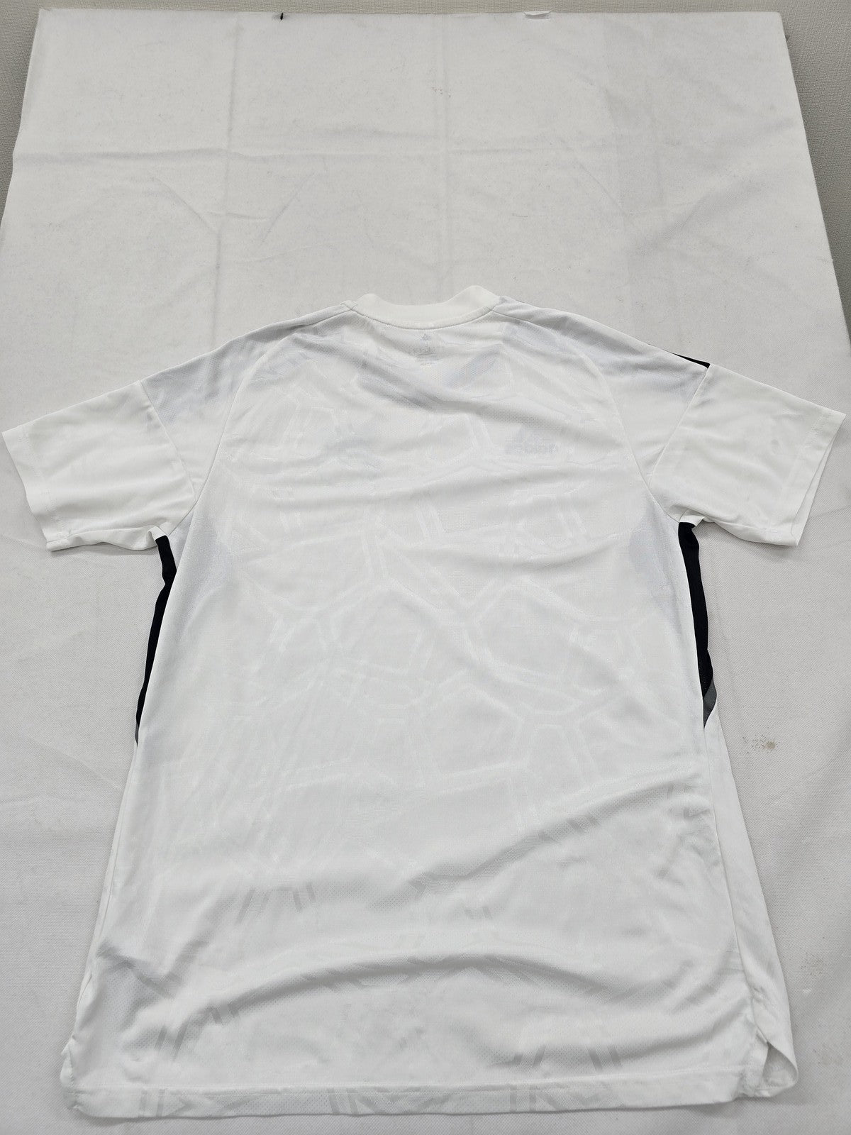 Adidas Men's White Striped Soccer Jersey L V-Neck Short Sleeve