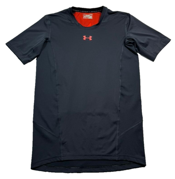 Under Armour Gray Compression Shirt, Men's L, Heatgear Short Sleeve Top