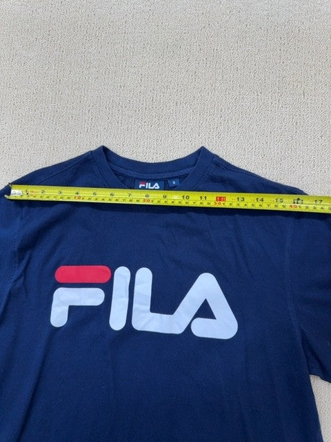 Fila Men's Navy Logo T-Shirt Size S Cotton Crewneck Short Sleeve