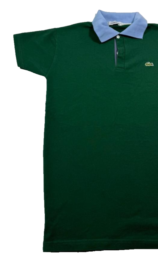 Lacoste Green Cotton Polo Shirt, Men's L, Light Blue Collar, Short Sleeve