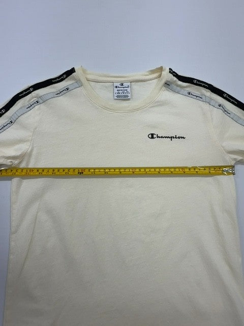 Champion Men Cream Striped Trim Logo T-Shirt Size M Condition Descriptor