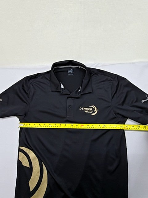 Puma Polo Shirt Men's M Black Polyester Short Sleeve Gold Trim