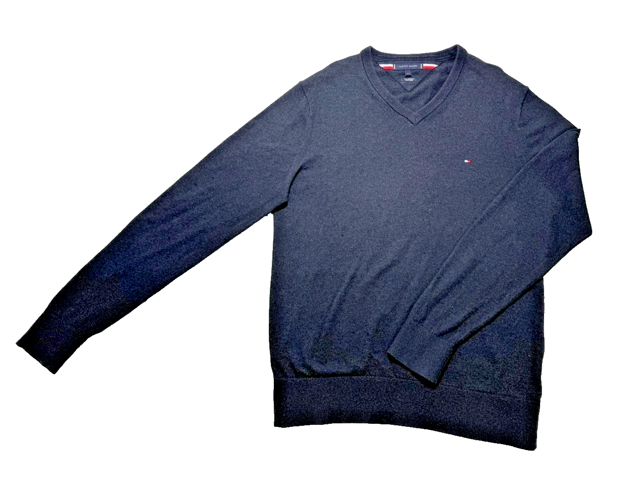 Tommy Hilfiger V-Neck Sweater Men's Large Dark Blue | Pima Cotton Cashmere