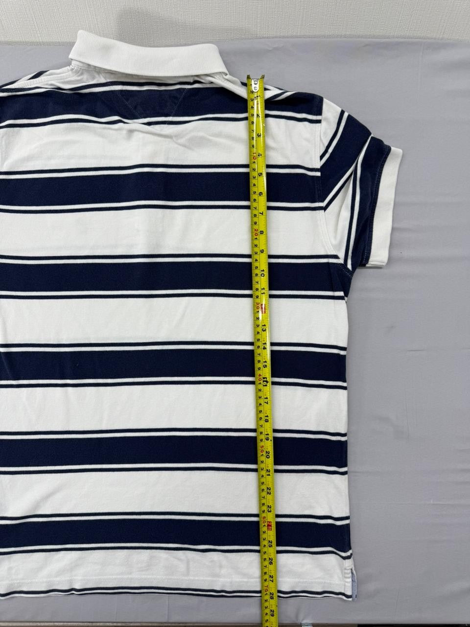 Tommy Hilfiger Men's Navy Stripe Polo Shirt Size L Custom Fit Cotton