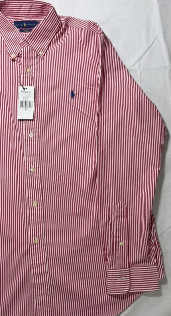 Ralph Lauren Men's Shirt Size L Red White Stripe Button Down Long Sleeve Classic