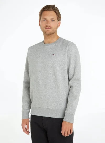 Tommy Hilfiger Men's Flag Patch Fleece Sweatshirt In Light Grey Heather - S