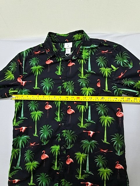 H&M Men's Black Flamingo Tropical Short Sleeve Shirt Size M Regular Fit