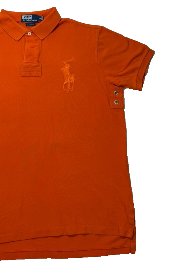 Ralph Lauren Polo Shirt Custom Fit Orange Big Pony Men's Size L