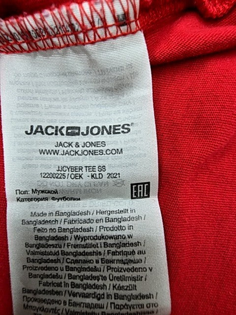 Jack & Jones Red Short Sleeve Men's T-Shirt S Cotton Crew Neck
