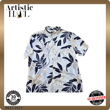 H&M Men's Black/White Leaf Resort Shirt XL Regular Fit Cotton