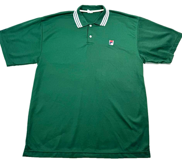 Fila Green Cotton Polo Shirt With White And Navy Striped Collar - Size L
