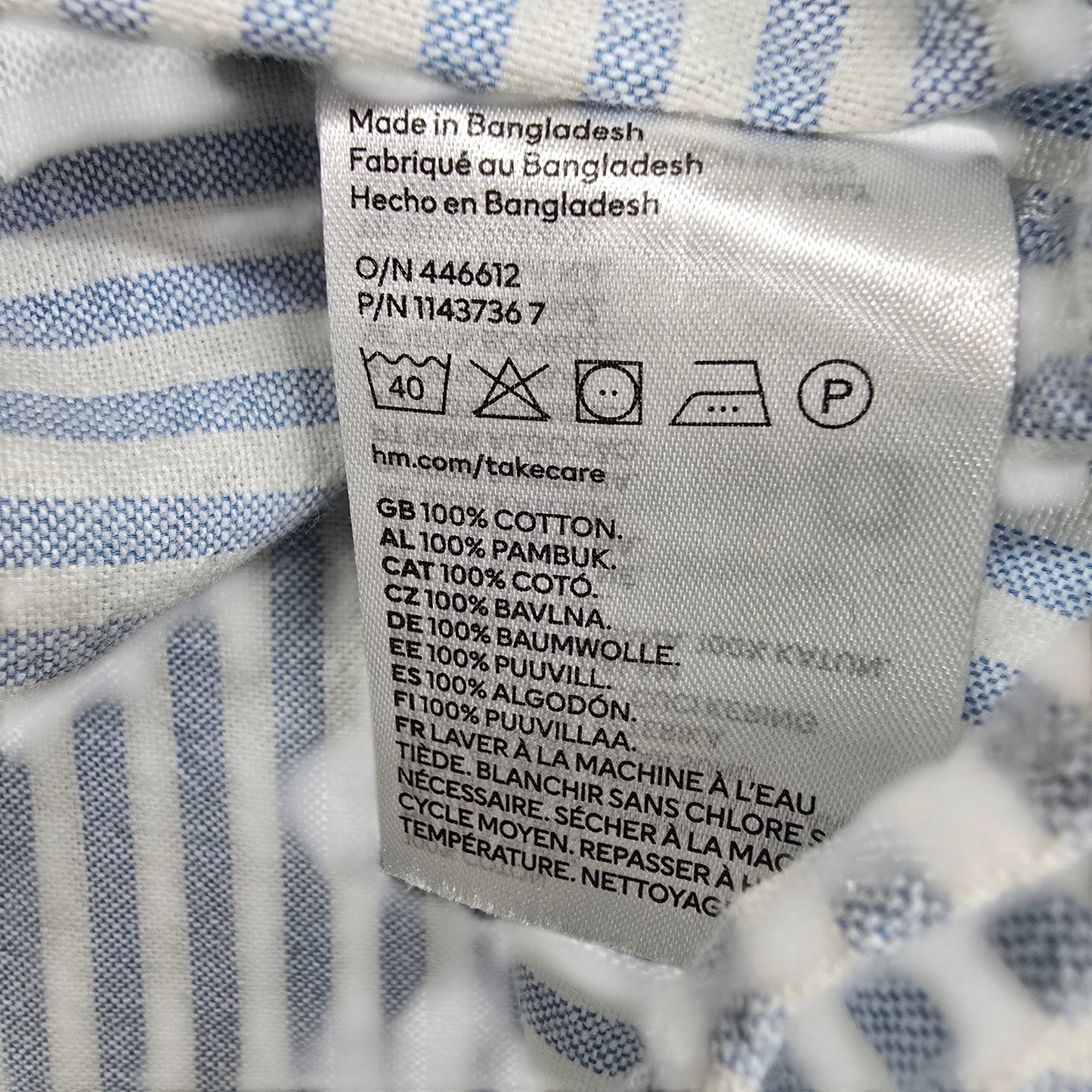 H&M Boys Light Blue Striped Cotton Long Sleeve Button-Up Shirt XS